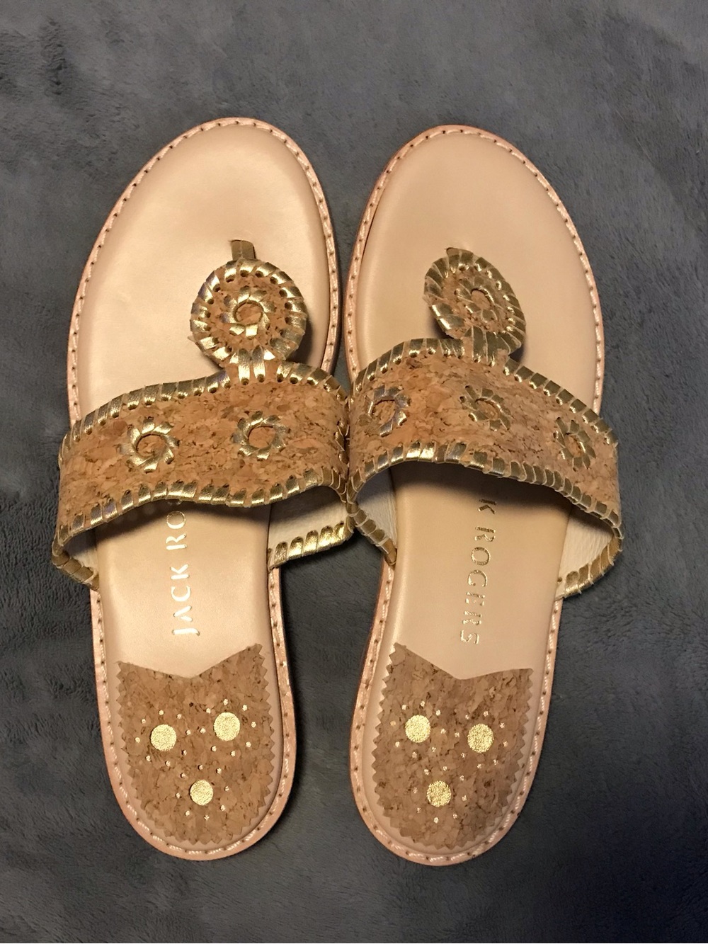 Jack Rogers Metallic Gold Cork-Trim Slide Sandals, NWOT, Sz 8